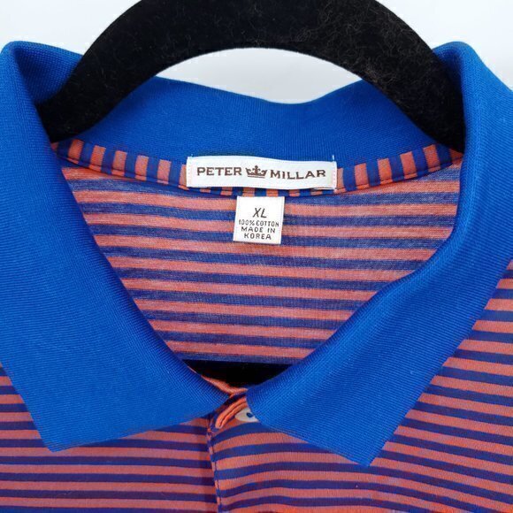 Peter Millar Short Sleeve Polo Striped Red/Blue XL Contrast Collar 100% Cotton - Picture 4 of 16
